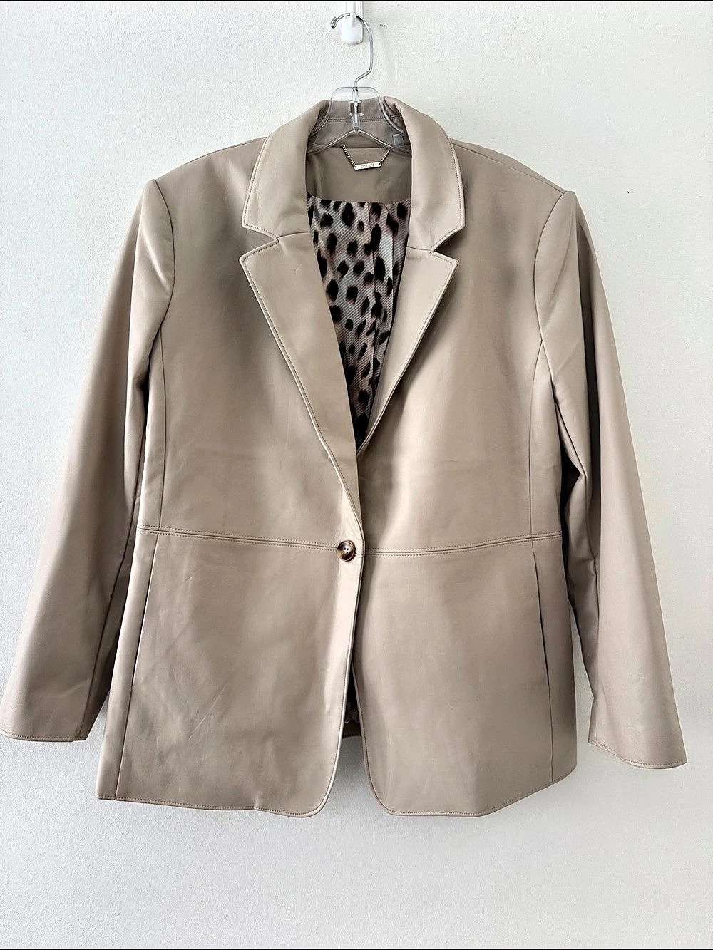 Chicos Faux Leather Blazer Beige Size 3 (16)